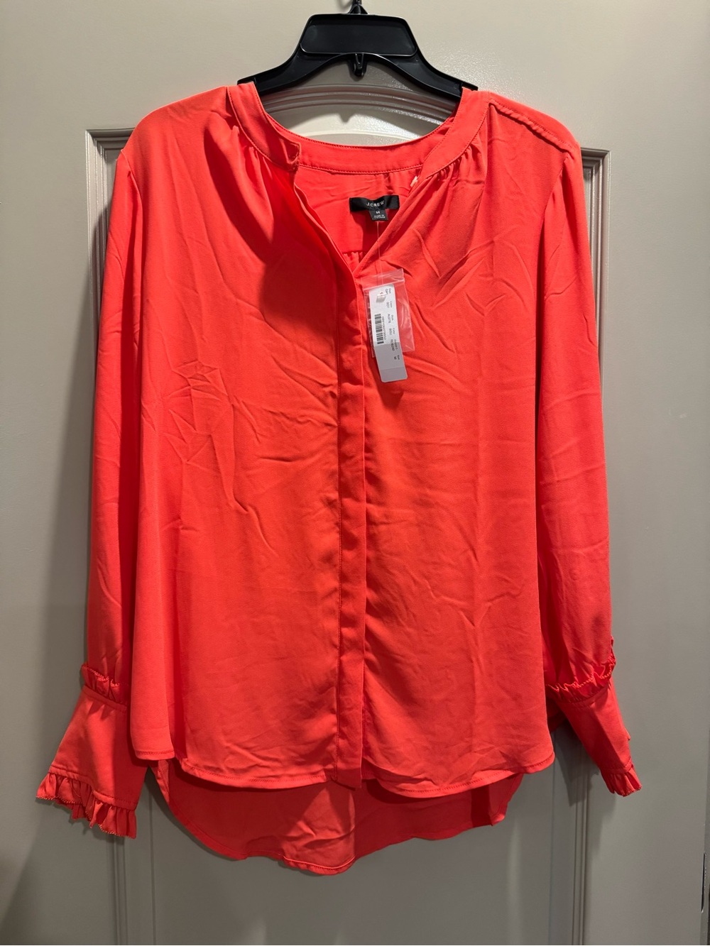J.Crew Coral Orange Ruffle Cuff Blouse NWT Size M